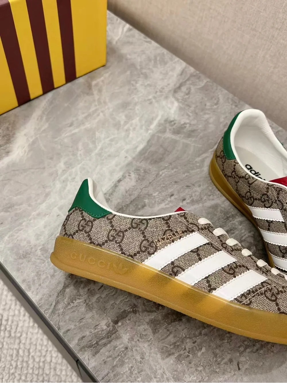 Gucci x Adidas-Inspired Logo Monogram Sneakers in Brown/White/Green